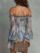 Romantic Floral Off-Shoulder Ruched Chiffon Mini Dress