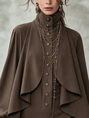 Chocolate high-neck mini dress with cape-style paneling