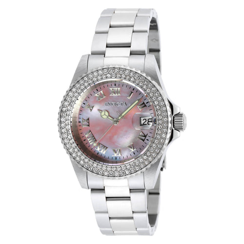 Invicta 19874 Women's Angel Crystal Accented Bezel Pink MOP Dial Steel Bracelet Watch