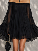 Black Off-shoulder Ruffled Bell Sleeve Mini Dress