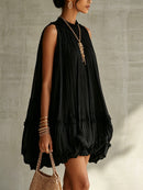 Black Halter Neck Ruffled Chiffon Bubble Mini Dress