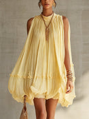 Yellow Halter Neck Ruffled Chiffon Bubble Mini Dress