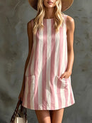 Retro Striped Sleeveless Round Neck Mini Dress