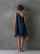 Navy Blue One-shoulder Sleeveless Frayed Mini Dress