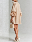 Beige Floral Button-down Mini Dress With Striking Floral Cuffs