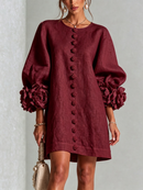 White Floral Button-down Mini Dress With Striking Floral Cuffs