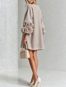 White Floral Button-down Mini Dress With Striking Floral Cuffs