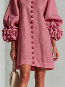 Vintage Rose Floral Button-down Mini Dress With Striking Floral Cuffs