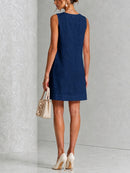 Navy Sleeveless Floral Button-front Mini Dress
