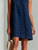 Navy Sleeveless Floral Button-front Mini Dress