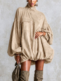 Khaki Faux Suede Oversized Mini Dress