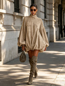 Khaki Faux Suede Oversized Mini Dress