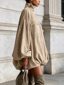 Khaki Faux Suede Oversized Mini Dress